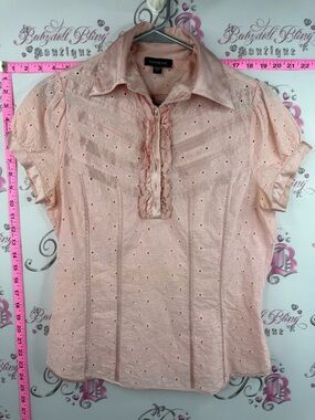 bebe polo shirt rhinestone diamond buttons rare y2k Pink Eyelet Ruffle Polo Top